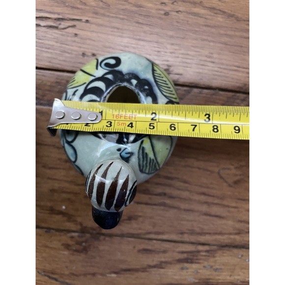 Set of 2 Tonala Mexican Pottery Hand Painted Bird Candle Holders Folk Art Signed - Picture 6 of 6